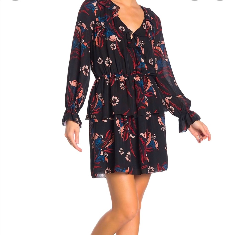 Joie nour black floral silk dress
